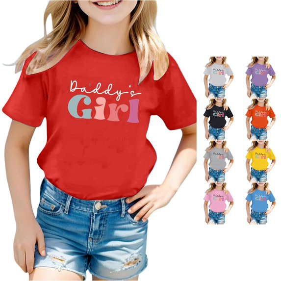 Zhanqunnn Children Casual Letter Pattern Multicolor Round Neck Short Sleeves, Size 3-4 Years