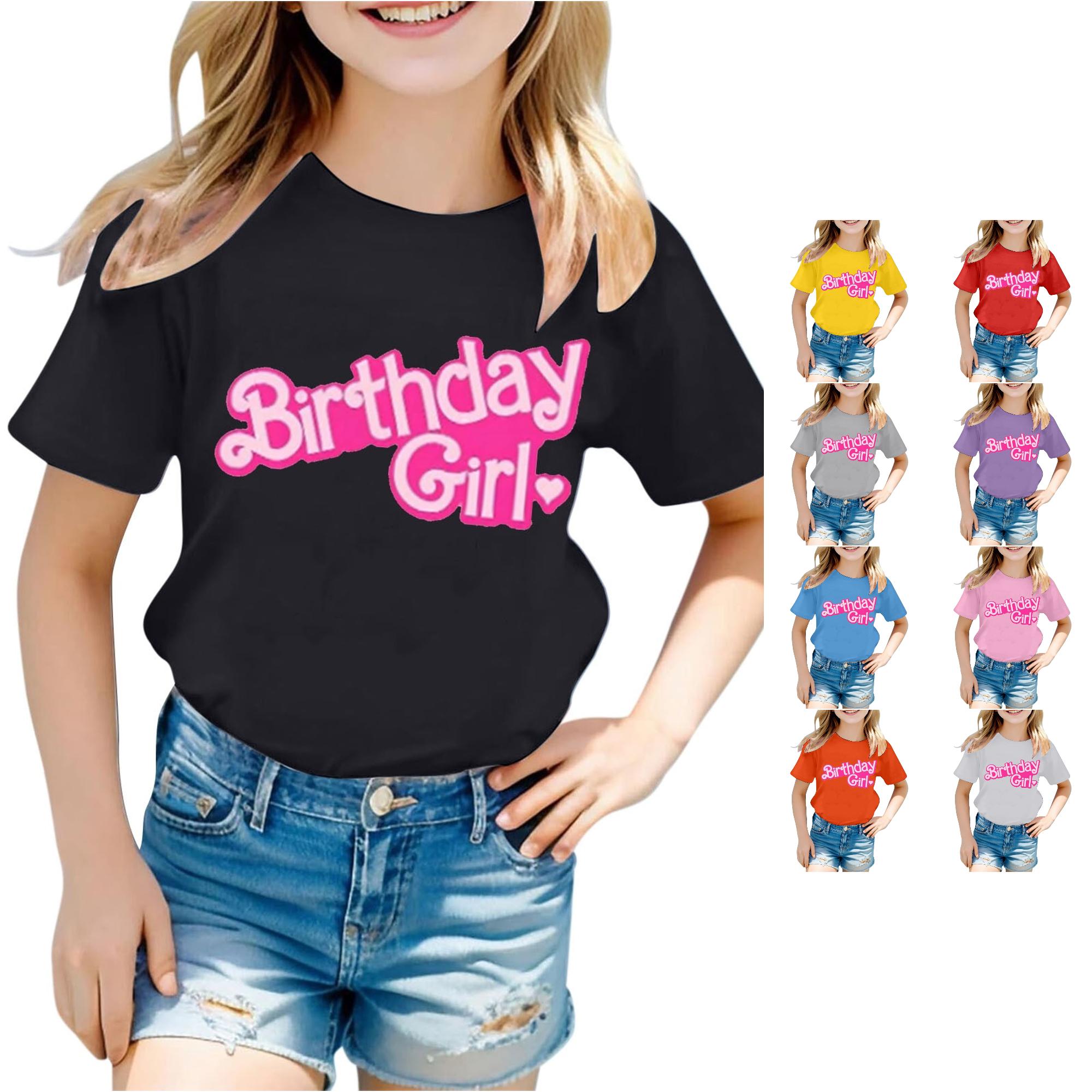 Zhanqunnn Children Casual Letter Pattern Multicolor Round Neck Short Sleeves, Size 6-7 Years