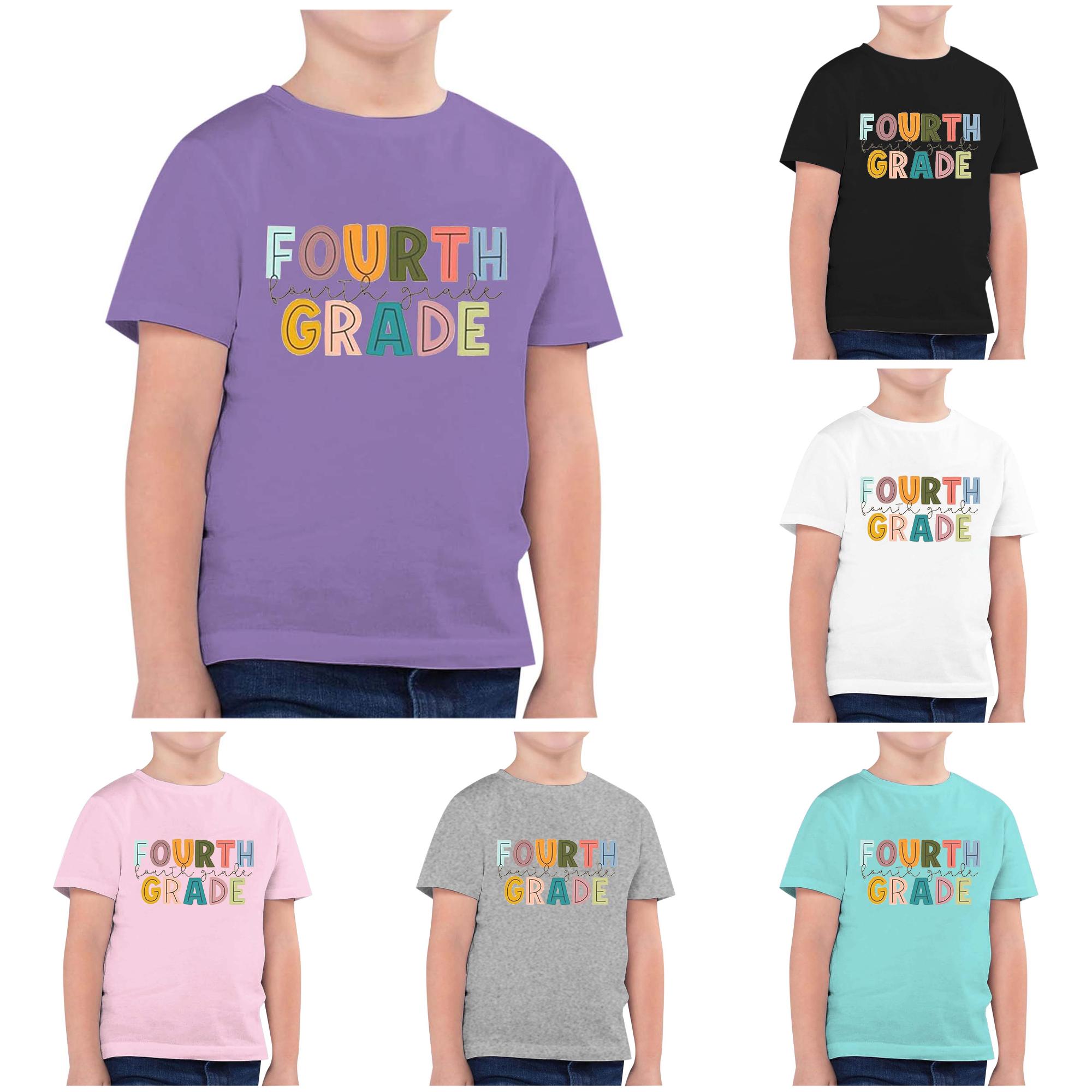 Zhanqunnn Children Fashion Back To School Printed Round Neck Short Sleeve Casual Tee 11, Size 8-9 Years