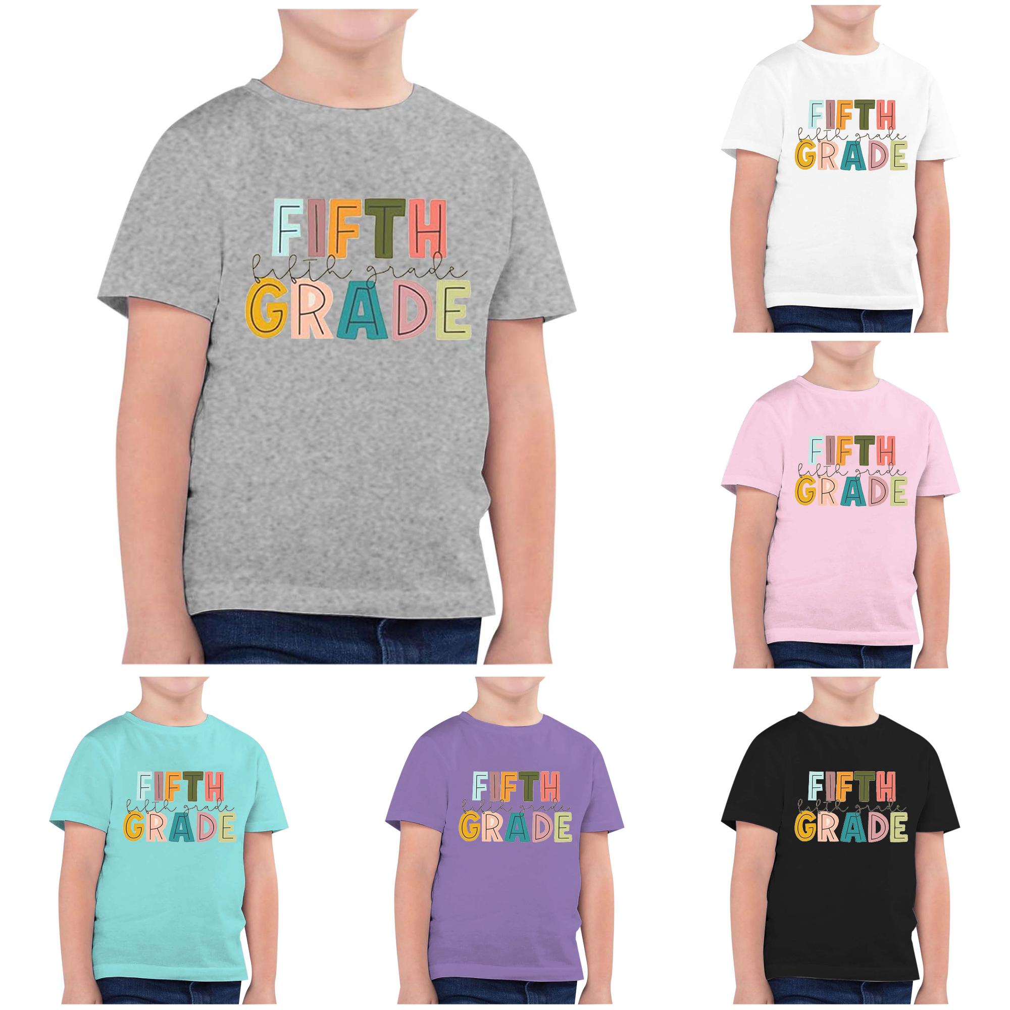 Zhanqunnn Children Fashion Back To School Printed Round Neck Short Sleeve Casual Tee 12, Size 4-5 Years