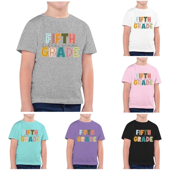 Zhanqunnn Children Fashion Back To School Printed Round Neck Short Sleeve Casual Tee 12, Size 8-9 Years