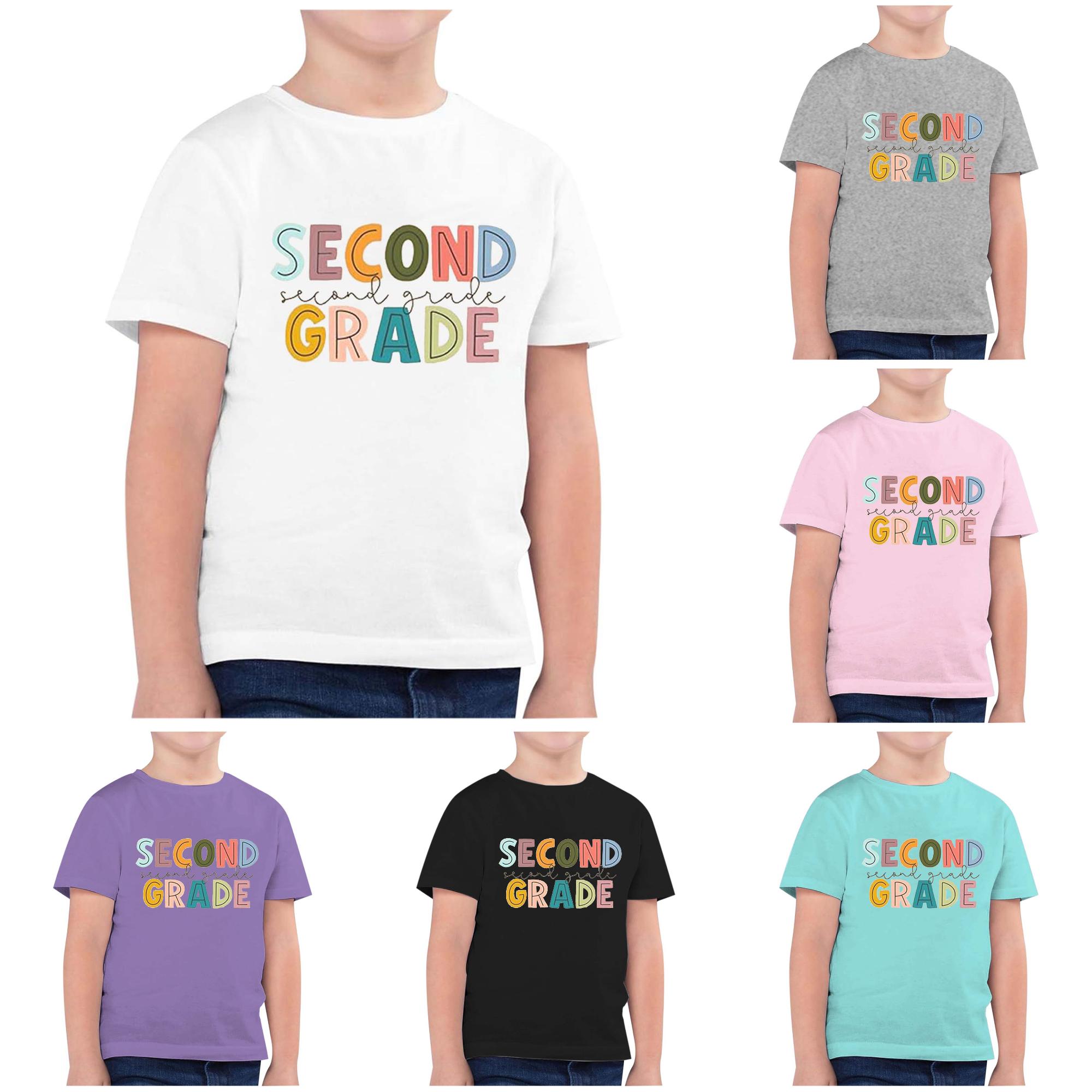Zhanqunnn Children Fashion Back To School Printed Round Neck Short Sleeve Casual Tee 9, Size 10-11 Years