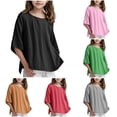 thumbnail image 1 of Zhanqunnn Children Girls Shirt 3/4 Sleeve Linen Blouse Leisure Elegant Crew Neck Plain 3-15Y, Size 5-6 Years, 1 of 6