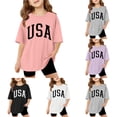 thumbnail image 1 of Zhanqunnn Children Kids Girls Short Sleeve Letter Printed Crewneck Casual Tees, Size 13-14 Years, 1 of 6