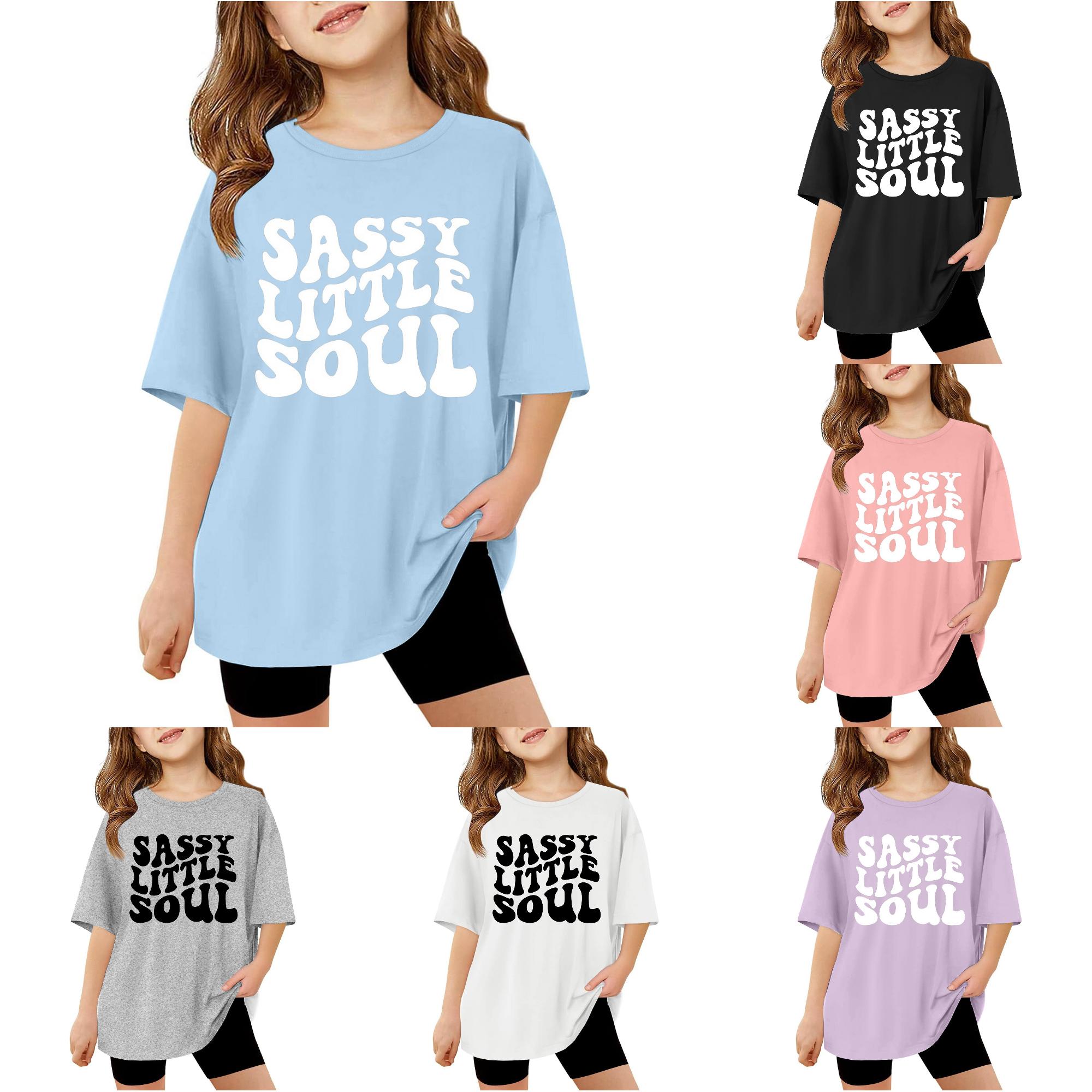 Zhanqunnn Children Kids Girls Short Sleeve Summer Oversized Crewneck Casual Tees, Size 7-8 Years