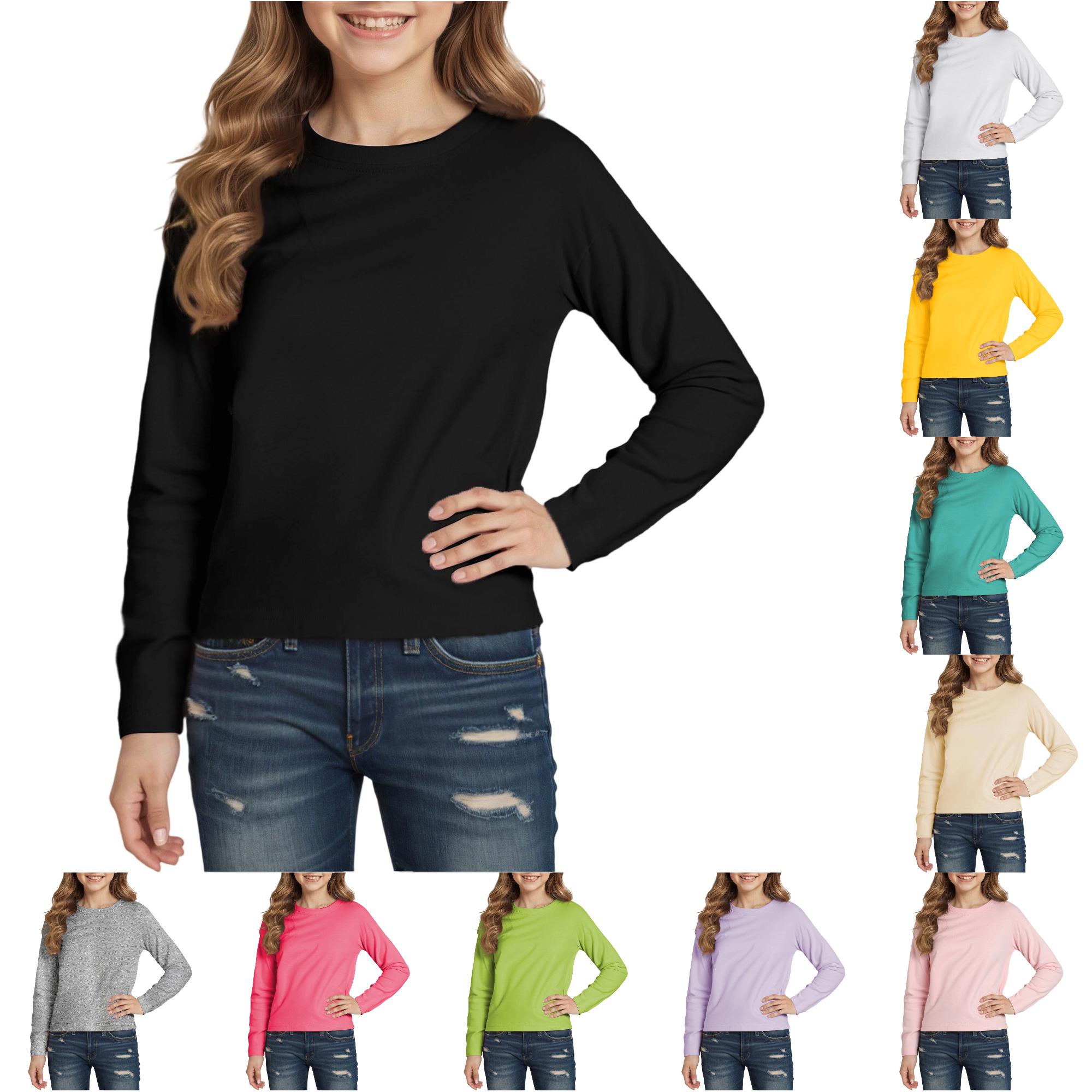 Zhanqunnn Children Long Sleeve Crewneck Tees Fall Winter Basic Tops, Size 6-7 Years