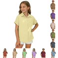 thumbnail image 1 of Zhanqunnn Classic Solid Color Short Sleeve Shirt Girls Casual Blouse Youth Breathable, Size 3-4 Years, 1 of 6