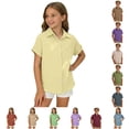 thumbnail image 1 of Zhanqunnn Classic Solid Color Short Sleeve Shirt Girls Casual Blouse Youth Breathable, Size 5-6 Years, 1 of 6