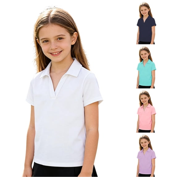 Zhanqunnn Girls Athletic Solid Color Tee Breathable Workout Play Kids Youth, Size 7-8 Years