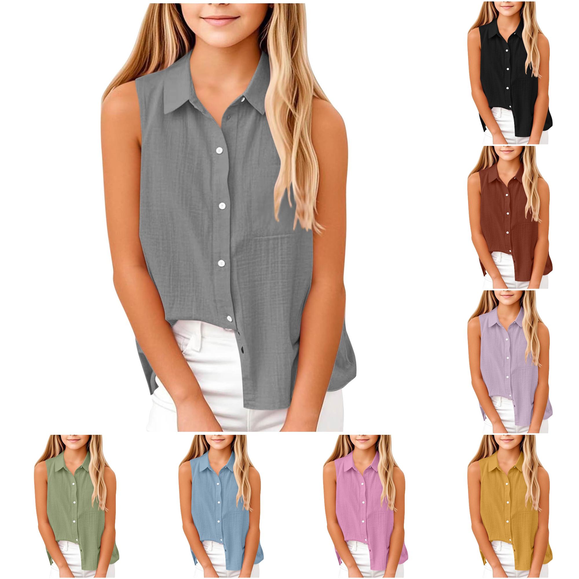 Zhanqunnn Girls Blend Button Down Vest Sleeveless Tank Top Big Kids Toddler Youth Color, Size 11-12 Years