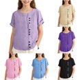 thumbnail image 1 of Zhanqunnn Girls Casual Button Down Shirt Soft Breathable Textured Loose Fit, Size 4-5 Years, 1 of 9