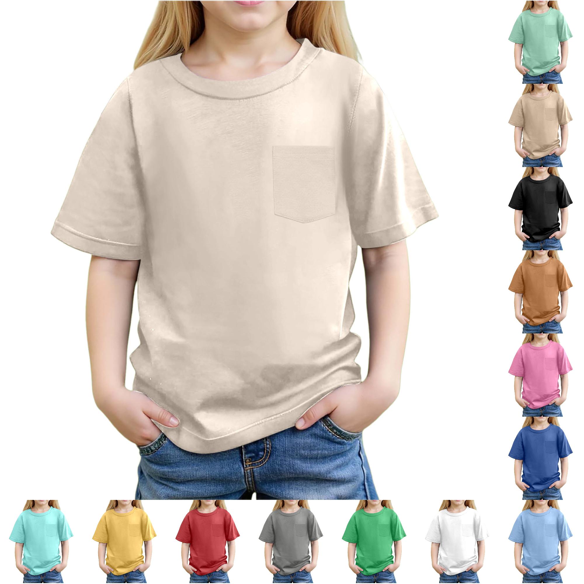Zhanqunnn Girls Casual Pocket Tee Summer Solid Color School Beach Outings, Size 11-12 Years