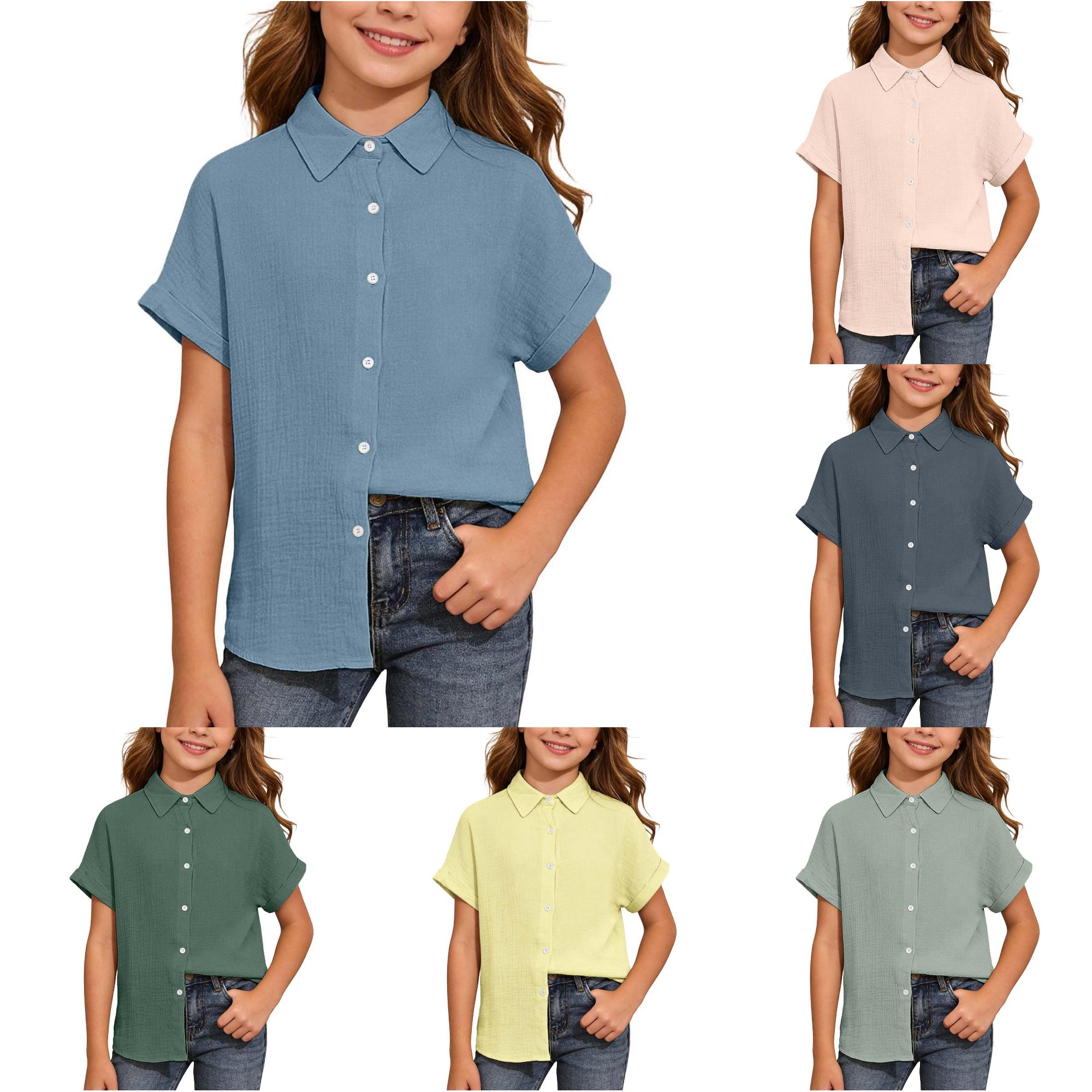 Zhanqunnn Girls Classic Button Down Shirt Casual Comfort Everyday Wear Kids, Size 9-10 Years
