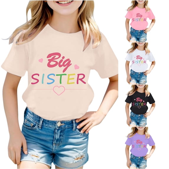 Zhanqunnn Girls Fashion Casual Letter Round Neck Short Sleeve T Shirt Top 1, Size 13-14 Years