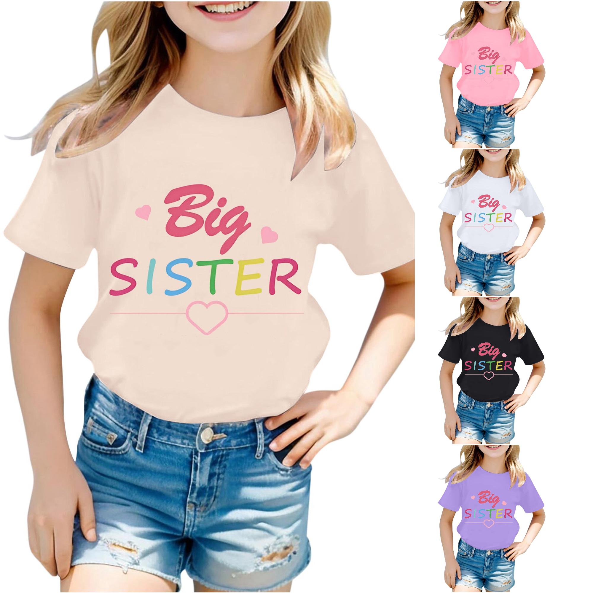 Zhanqunnn Girls Fashion Casual Letter Round Neck Short Sleeve T Shirt Top 1, Size 6-7 Years