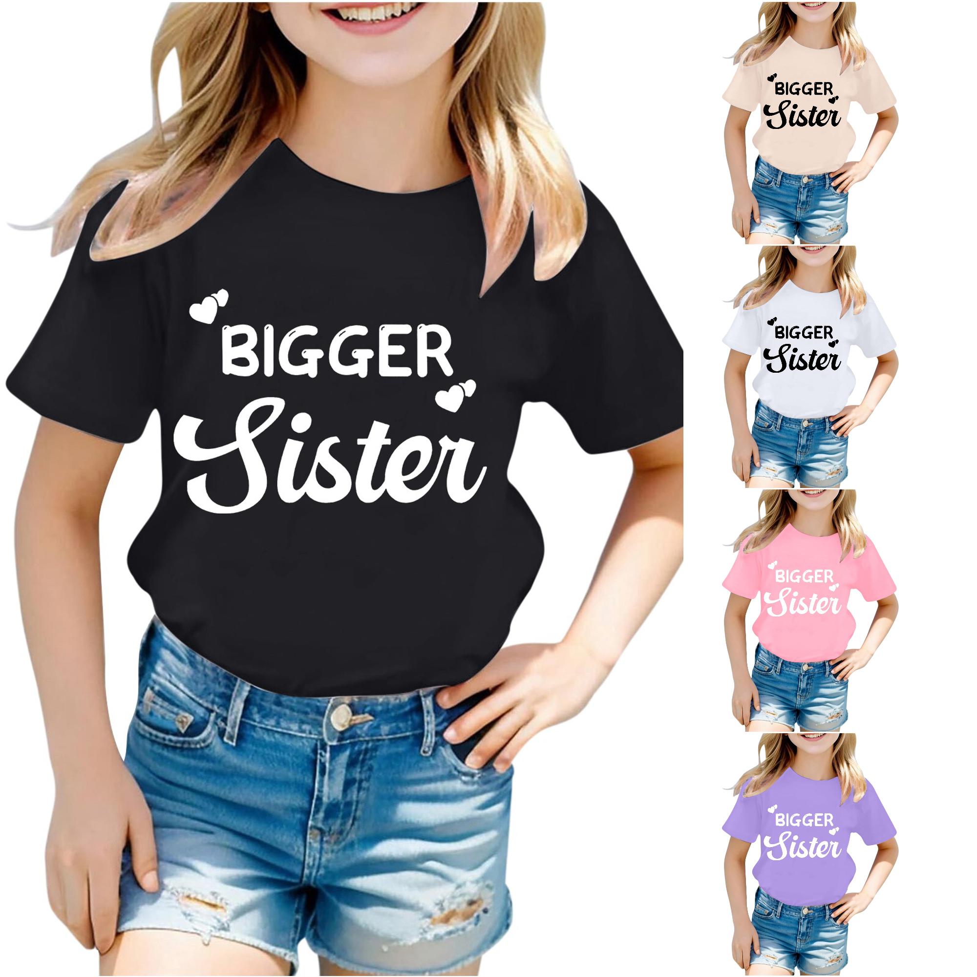Zhanqunnn Girls Fashion Casual Letter Round Neck Short Sleeve T Shirt Top 2, Size 10-12 Years