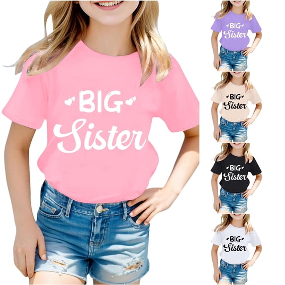 Zhanqunnn Girls Fashion Casual Letter Round Neck Short Sleeve T Shirt Top 3, Size 1-2 Years