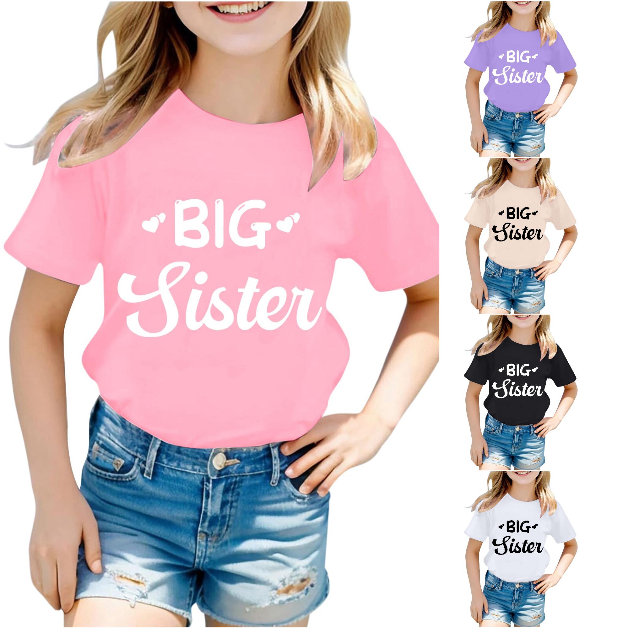Zhanqunnn Girls Fashion Casual Letter Round Neck Short Sleeve T Shirt Top 3, Size 10-12 Years