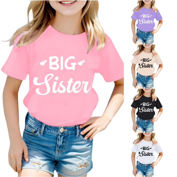 Zhanqunnn Girls Fashion Casual Letter Round Neck Short Sleeve T Shirt Top 3, Size 13-14 Years