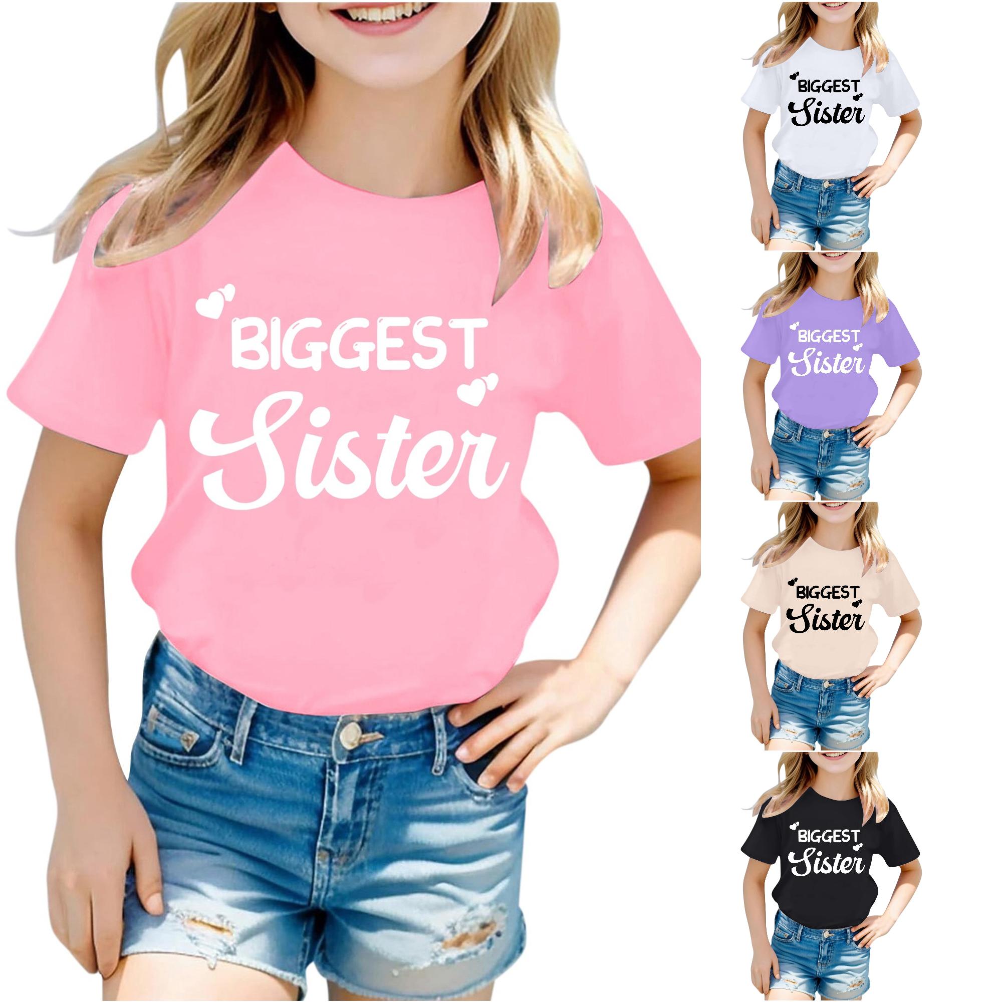 Zhanqunnn Girls Fashion Casual Letter Round Neck Short Sleeve T Shirt Top 4, Size 1-2 Years