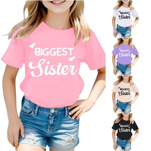 Zhanqunnn Girls Fashion Casual Letter Round Neck Short Sleeve T Shirt Top 4, Size 12-13 Years