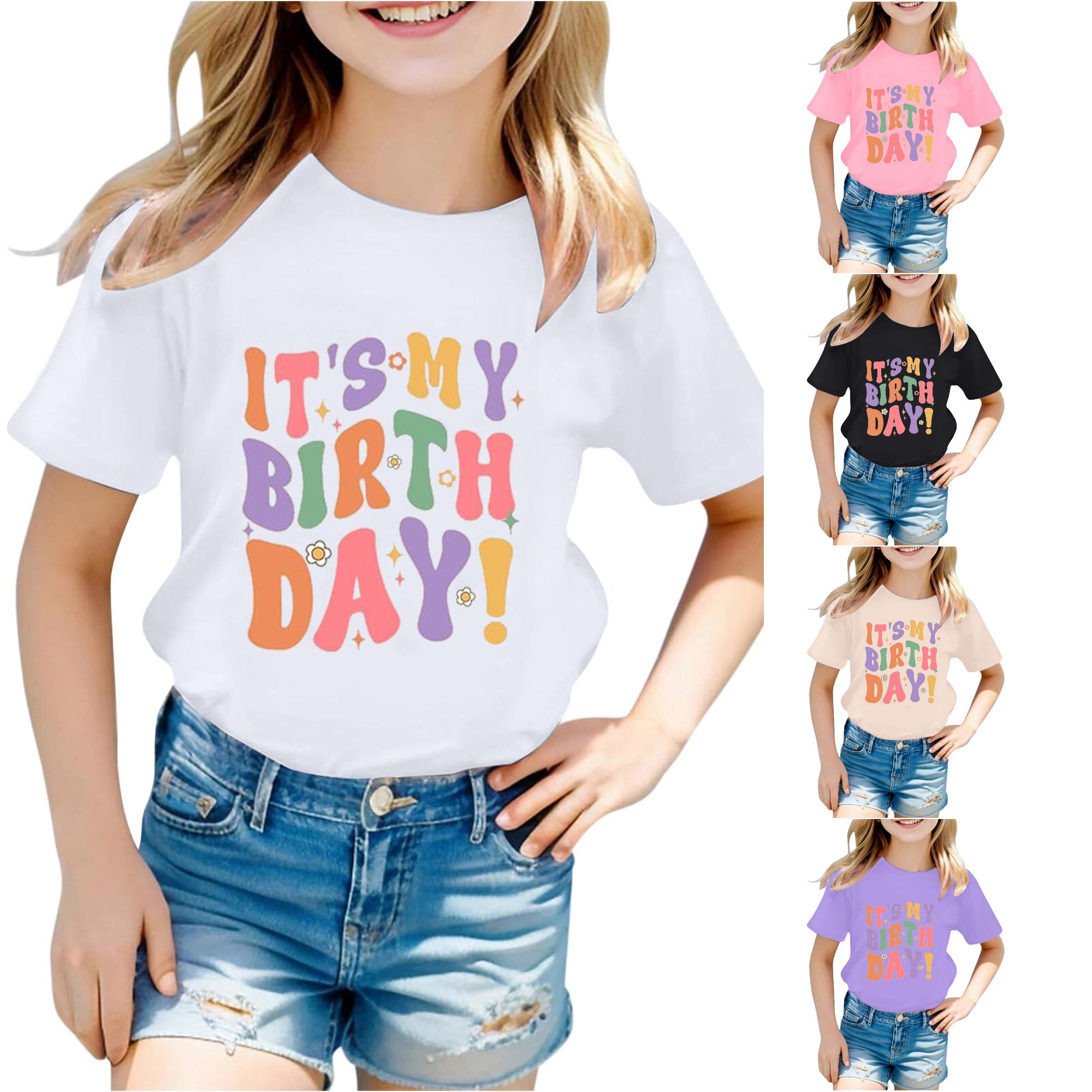 Zhanqunnn Girls Fashion Casual Letter Round Neck Short Sleeve T Shirt Top 6, Size 100