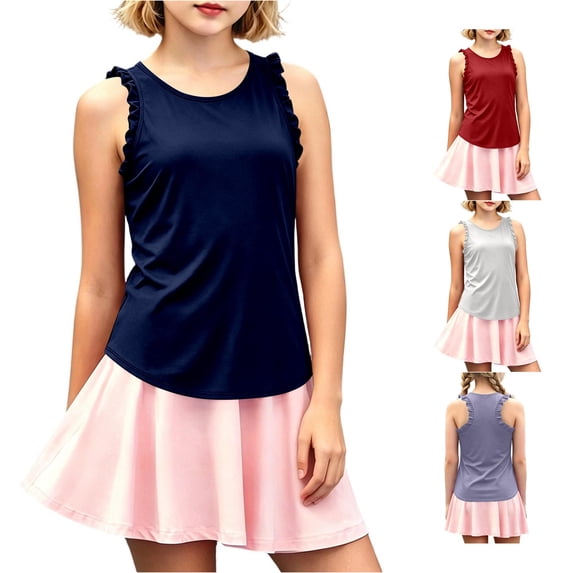 Zhanqunnn Girls Fashion Lace Sleeve Cozy Tank Top Lightweight Sleeveless Delicate , Size 5-6 Years