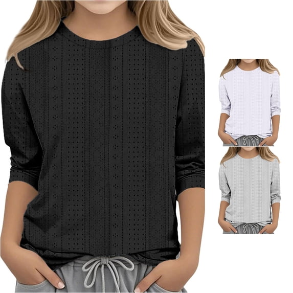 Zhanqunnn Girls Fashion Solid Round Neck Casual Comfortable Tee Shirt Kids, Size 9-10 Years