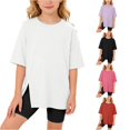 thumbnail image 1 of Zhanqunnn Girls Fashion Split Hem Tee Long Sleeve Breathable Daily Wear Blouse, Size 13-14 Years, 1 of 4