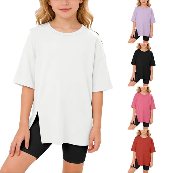 Zhanqunnn Girls Fashion Split Hem Tee Long Sleeve Breathable Daily Wear Blouse, Size 13-14 Years