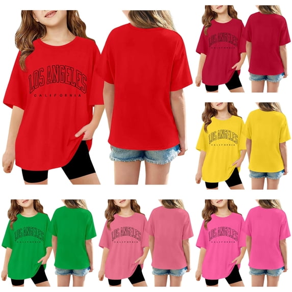Zhanqunnn Girls Fashionable Casual Letter Print Short Sleeve Round Neck Tee Top, Size 11-12 Years