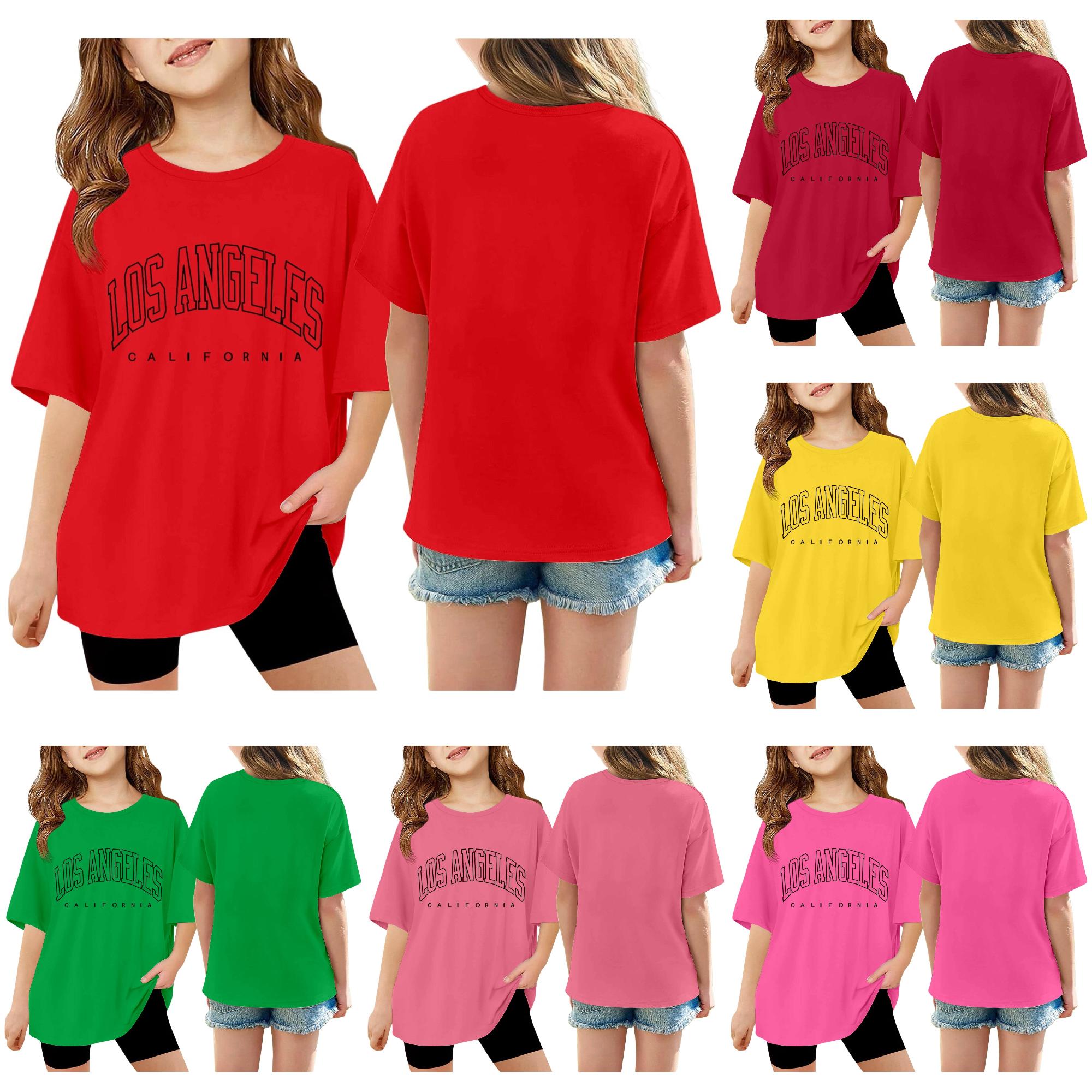 Zhanqunnn Girls Fashionable Casual Letter Print Short Sleeve Round Neck Tee Top, Size 13-14 Years