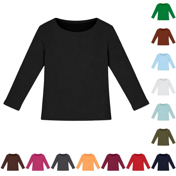 Zhanqunnn Girls Long Sleeve Ribbed Stretch Tee Slim Fit Casual Basic Top Kids, Size 11-12 Years