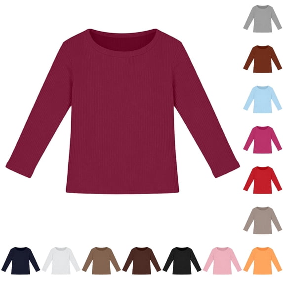 Zhanqunnn Girls Long Sleeve Ribbed Stretch Tee Slim Fit Casual Basic Top Kids, Size 8-9 Years