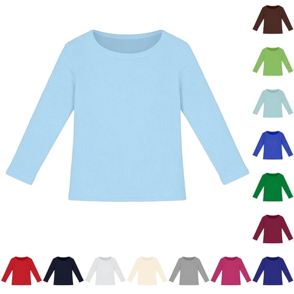 Zhanqunnn Girls Long Sleeve Ribbed Stretch Tee Slim Fit Casual Basic Top Kids, Size 9-10 Years
