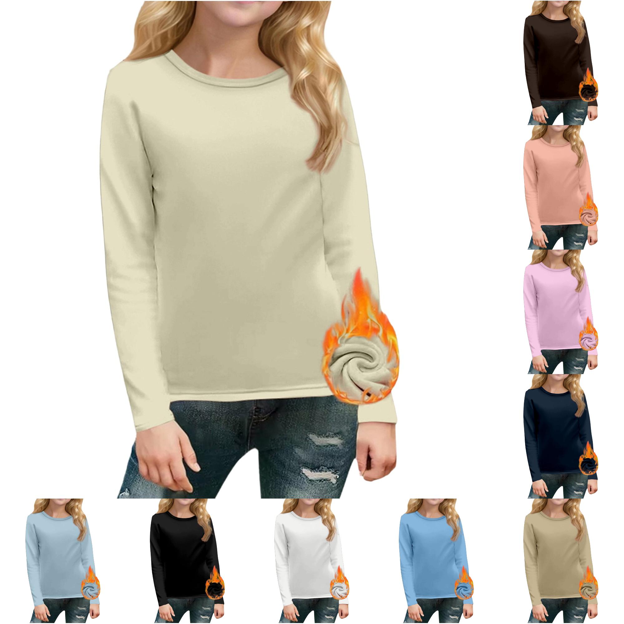 Zhanqunnn Girls Long Sleeve Round Neck Casual Shirt Soft Lined Fall Winter Kids, Size 10-11 Years