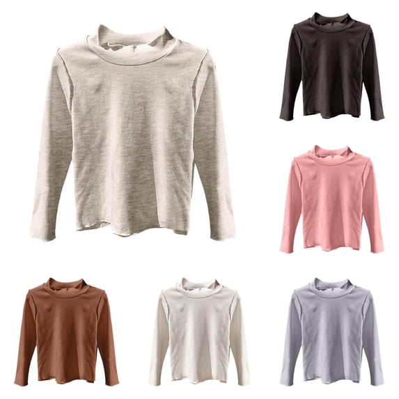 Zhanqunnn Girls Long Sleeve Semi High Neck Blouse Basic Tee Casual Shirt Toddler, Size 8-9 Years