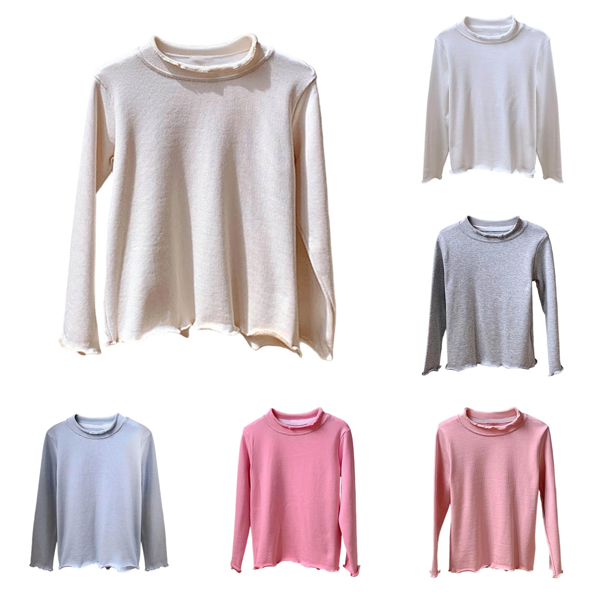 Zhanqunnn Girls Long Sleeve Solid Color Basic Tee Soft Casual Tops Toddler Kids, Size 5-6 Years
