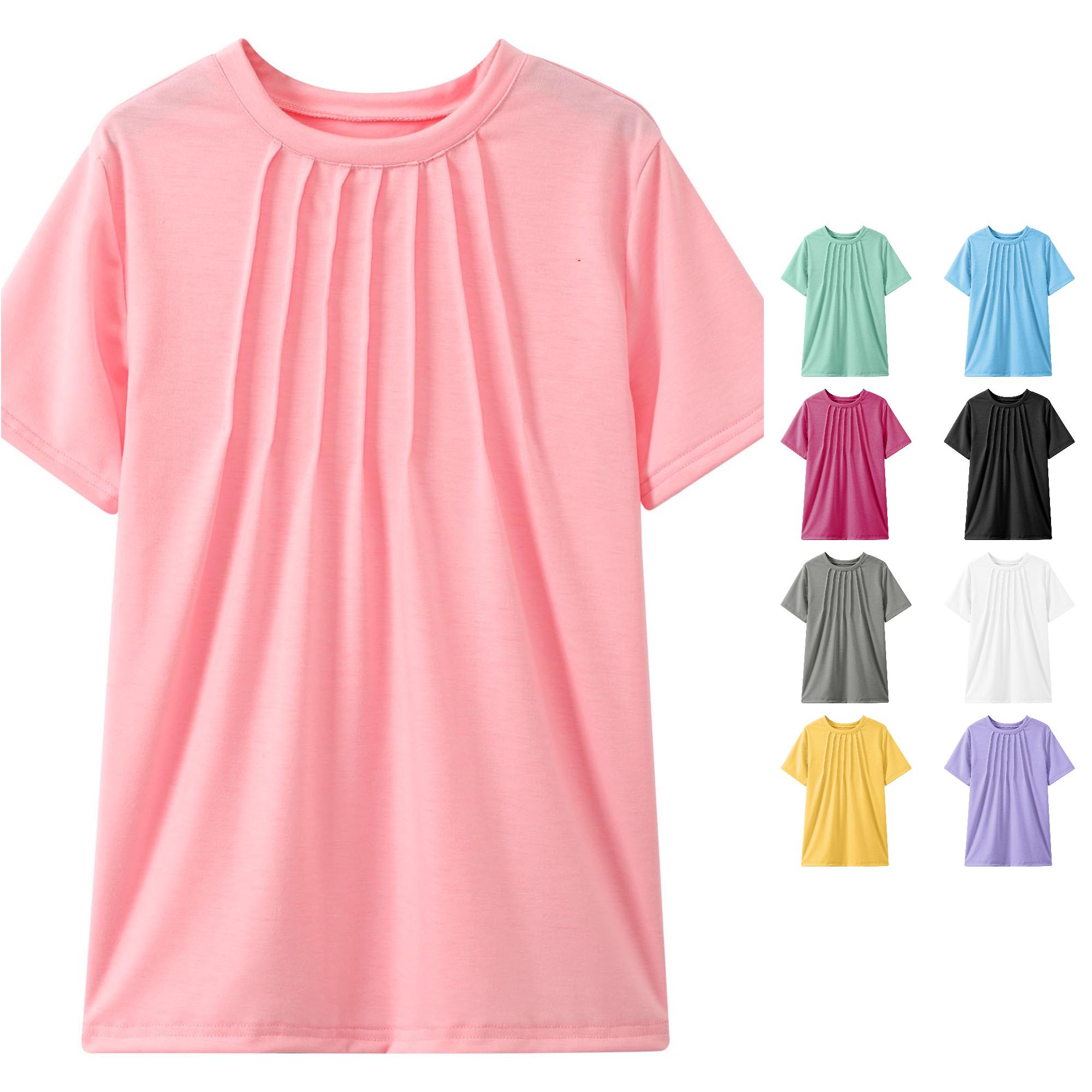 Zhanqunnn Girls Pleated Tops Summer Short Sleeve Fashion Tees Kids 5-14 Years, Size 10-12 Years