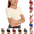 thumbnail image 1 of Zhanqunnn Girls Ribbed Knit Short Sleeve Crewneck Tee Soft Casual Everyday Toddler, Size 8-9 Years, 1 of 4