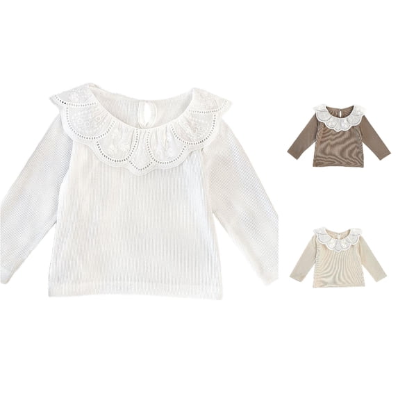 Zhanqunnn Girls Ribbed Lace Layering Tee Long Sleeve Stretch Toddler Kids, Size 2-3 Years