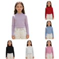 thumbnail image 1 of Zhanqunnn Girls Ribbed Long Sleeve Soft Stretch Blend Tee Kids Classic Fit, Size 11-12 Years, 1 of 4