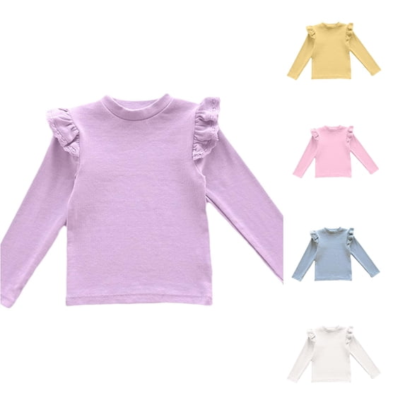 Zhanqunnn Girls Solid Long Sleeve Top Lightweight Crew Neck Fall Elegant Lace Toddler, Size 3-4 Years