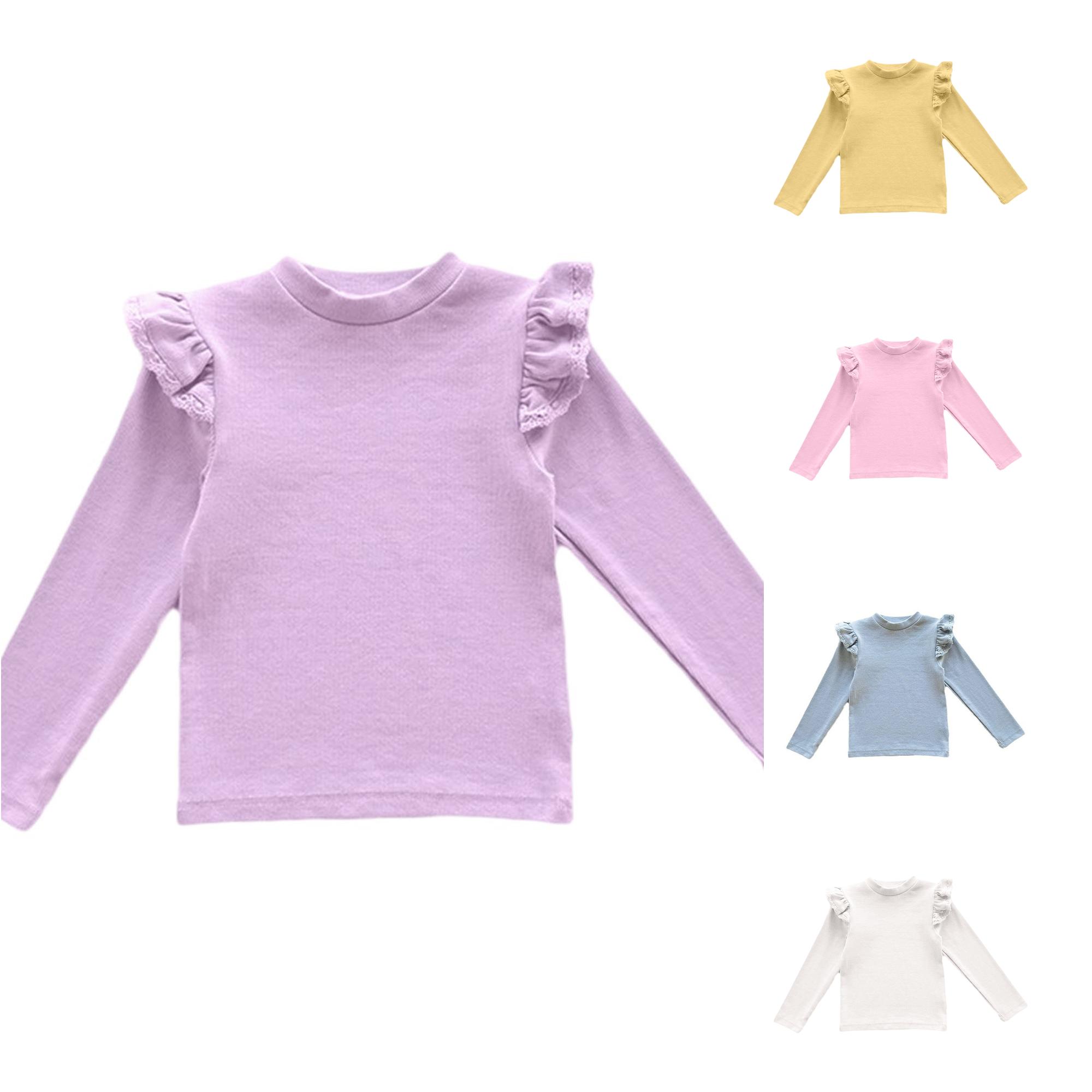 Zhanqunnn Girls Solid Long Sleeve Top Lightweight Crew Neck Fall Elegant Lace Toddler, Size 3-4 Years