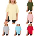thumbnail image 1 of Zhanqunnn Girls Split Hem Short Sleeve T Shirt Casual Round Neck Blouse Toddler, Size 3-4 Years, 1 of 4