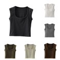 thumbnail image 1 of Zhanqunnn Girls Square Neck Crop Top Short Sleeve Ribbed Knit Stretch Daily Wear, Size 13 Years, 1 of 4