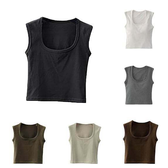 Zhanqunnn Girls Square Neck Crop Top Short Sleeve Ribbed Knit Stretch Daily Wear, Size 13 Years
