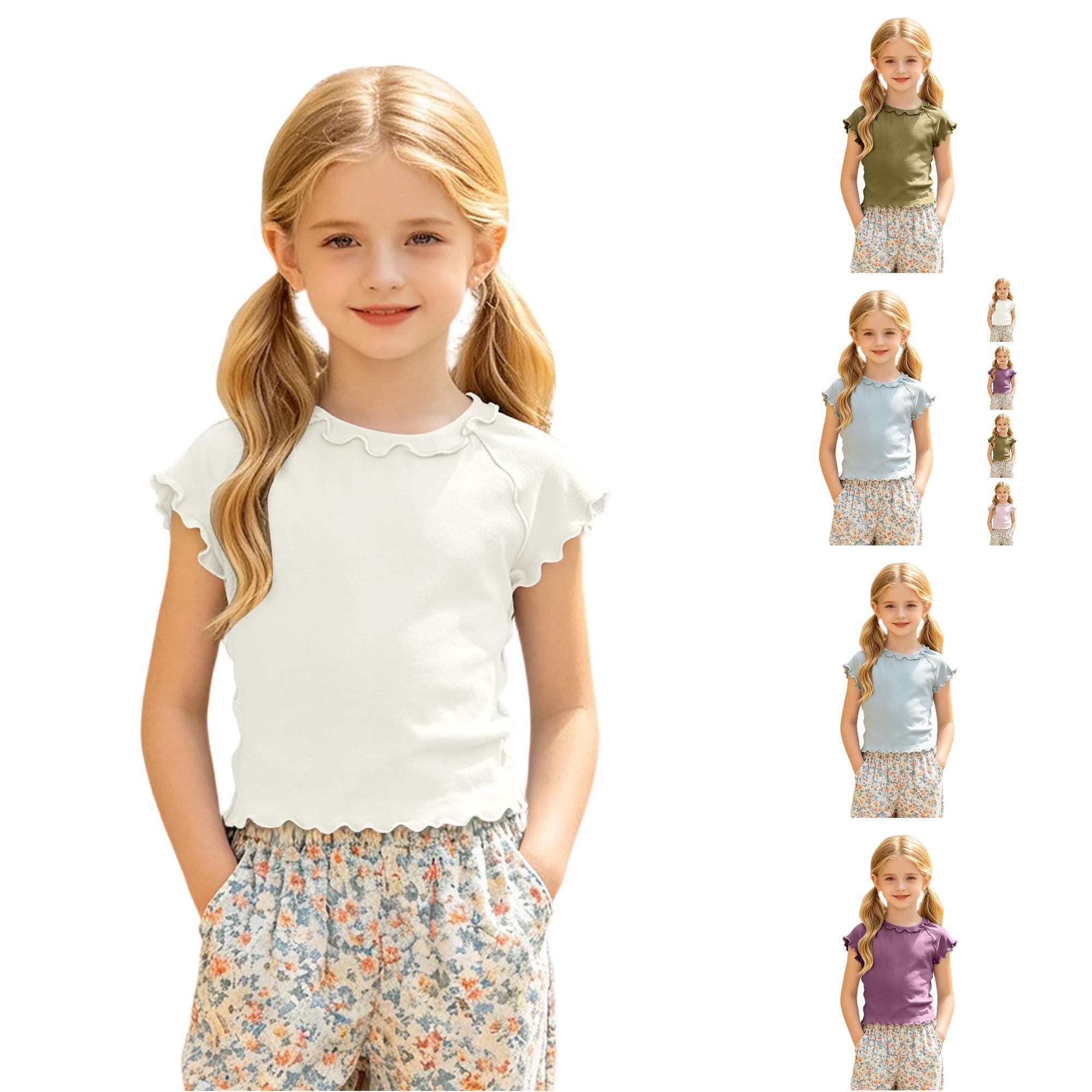 Zhanqunnn Girls Summer Knit Tee Short Sleeve Ruffle Edge Breathable Comfort, Size 12-18 Months