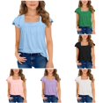 thumbnail image 1 of Zhanqunnn Girls Summer Short Sleeve Hollow Out Lace Flutter Sleeve Round Neck Tee, Size 14-15 Years, 1 of 6