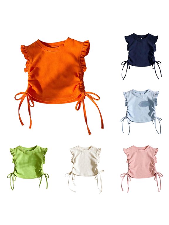 Girls Summer Short Sleeve Tie Flutter Sleeve Casual Tee Toddler Kids, Size 12-24 Months